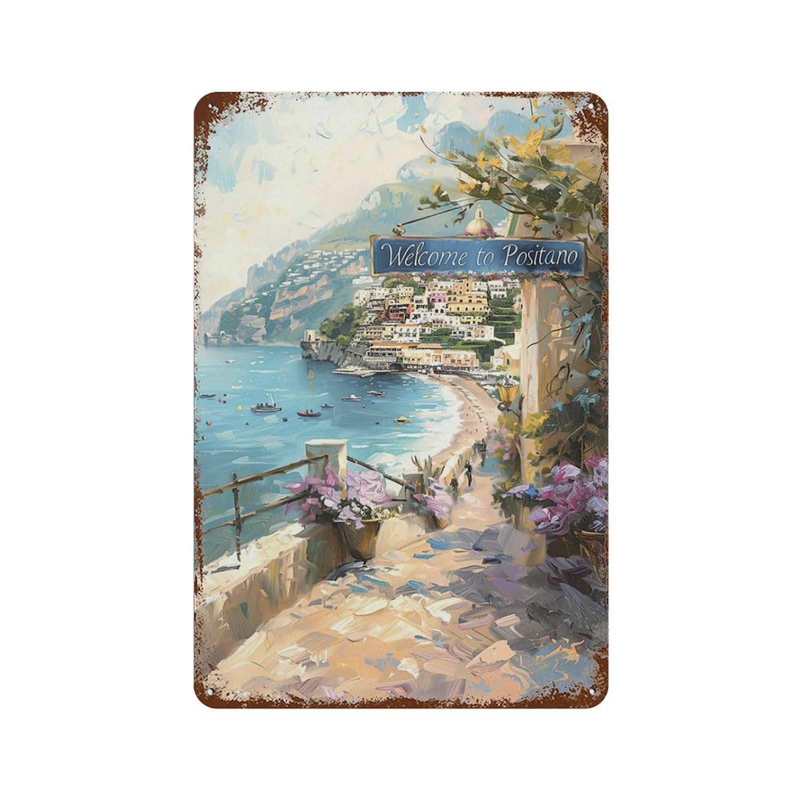 xiaoxiaoshen Cityscape Amalfi Coast Positano Wall Decor Art Metal Tin Poster Modern Home Decor Art Home Bar Shop Decorations Vintage Sign 30x20cm