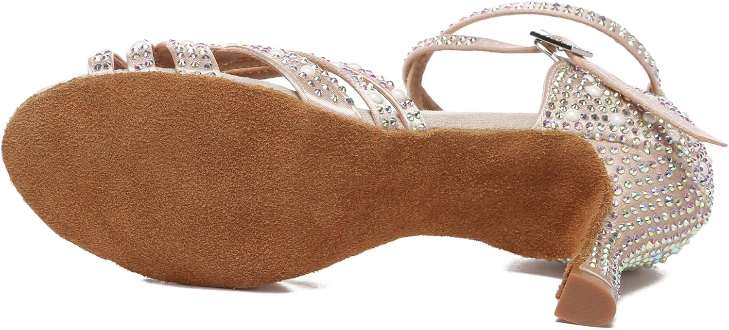 Minishion Comfortable High Heel Dance Shoes for Women Rhinestones Wedding Sandals