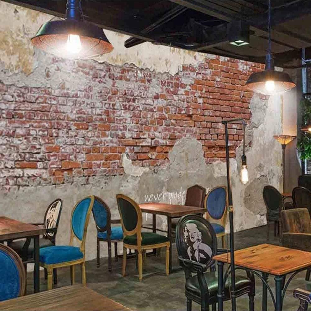 Mural De Papel Pintado 3D Pared De Ladrillo De Cemento Nostálgico Retro Efecto 3D Peel And Stick Extraíble Para Sala De Estar, Oficina, Dormitorio, Habitación De Los Niños, Come 350(ancho)x256(alto)cm