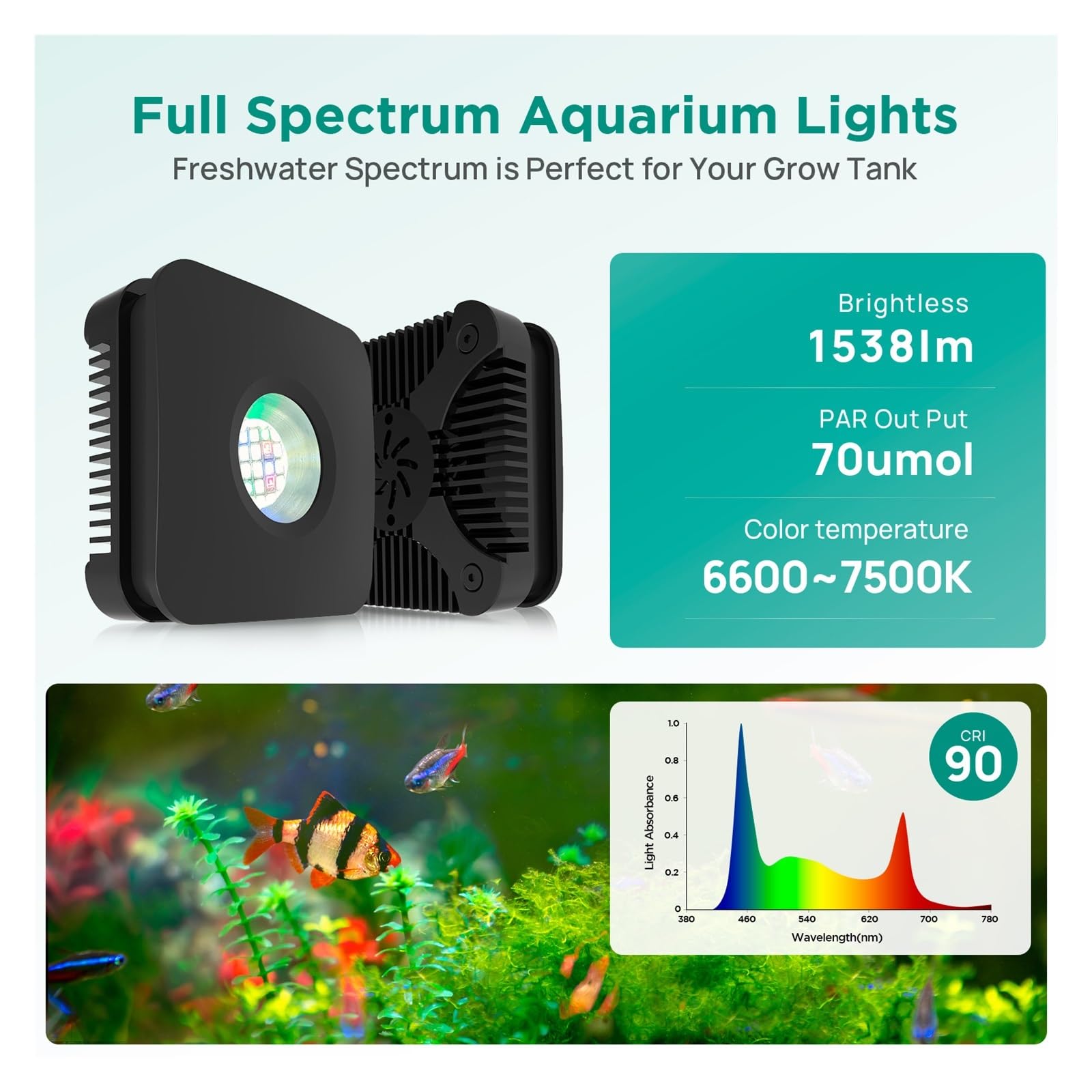 oświetlenie akwarium 30 Program akwarium LED Reef Light Nano Fish Tank Light Marine Lights Full Spectrum dla koralowca do lampy morskiej lub słodkowodnej do akwarium roślinnego(30 Seawater)