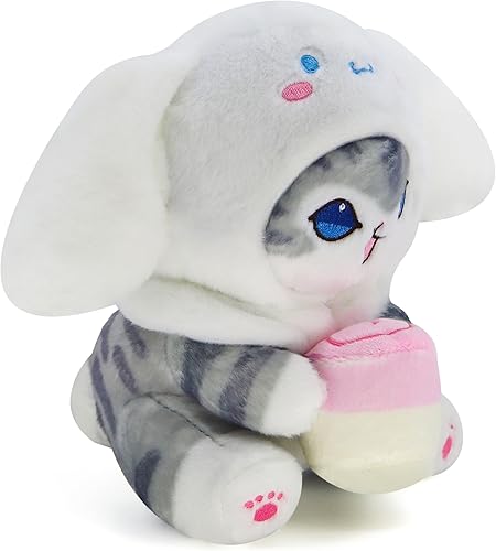 Miniatura 3 de Kawaii - Muñeca de peluche con diseño de tiburón y gato, almohada suave para niños y niñas (gato-D, 7.8 pulgadas)