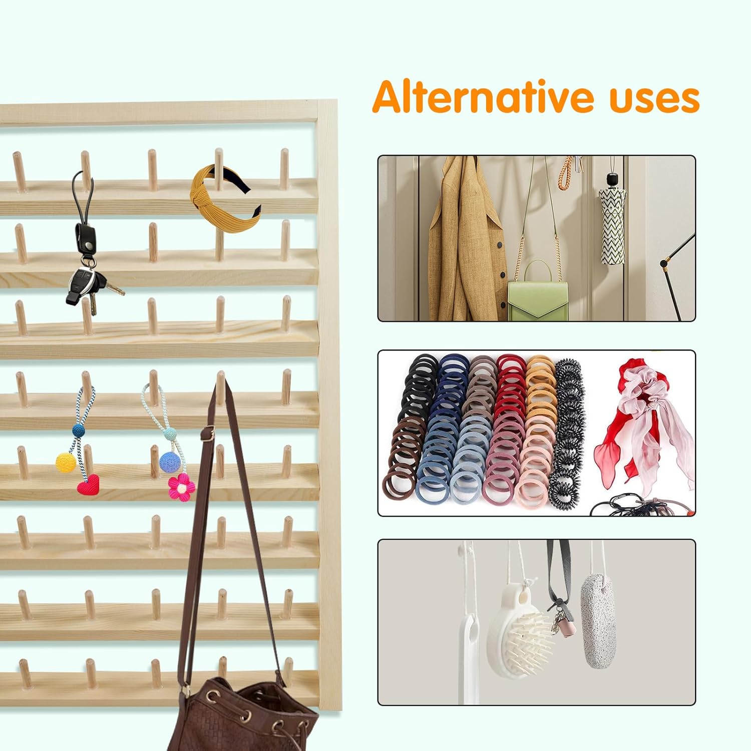 2 Pack Wooden Thread Holder,48 Spool Wooden Thread Rack Wall Mounted Sewing Thread Holder with Screws Multi Purpose Sewing Thread Holder Organizer for Embroidery Sewing Threads Hair Band US