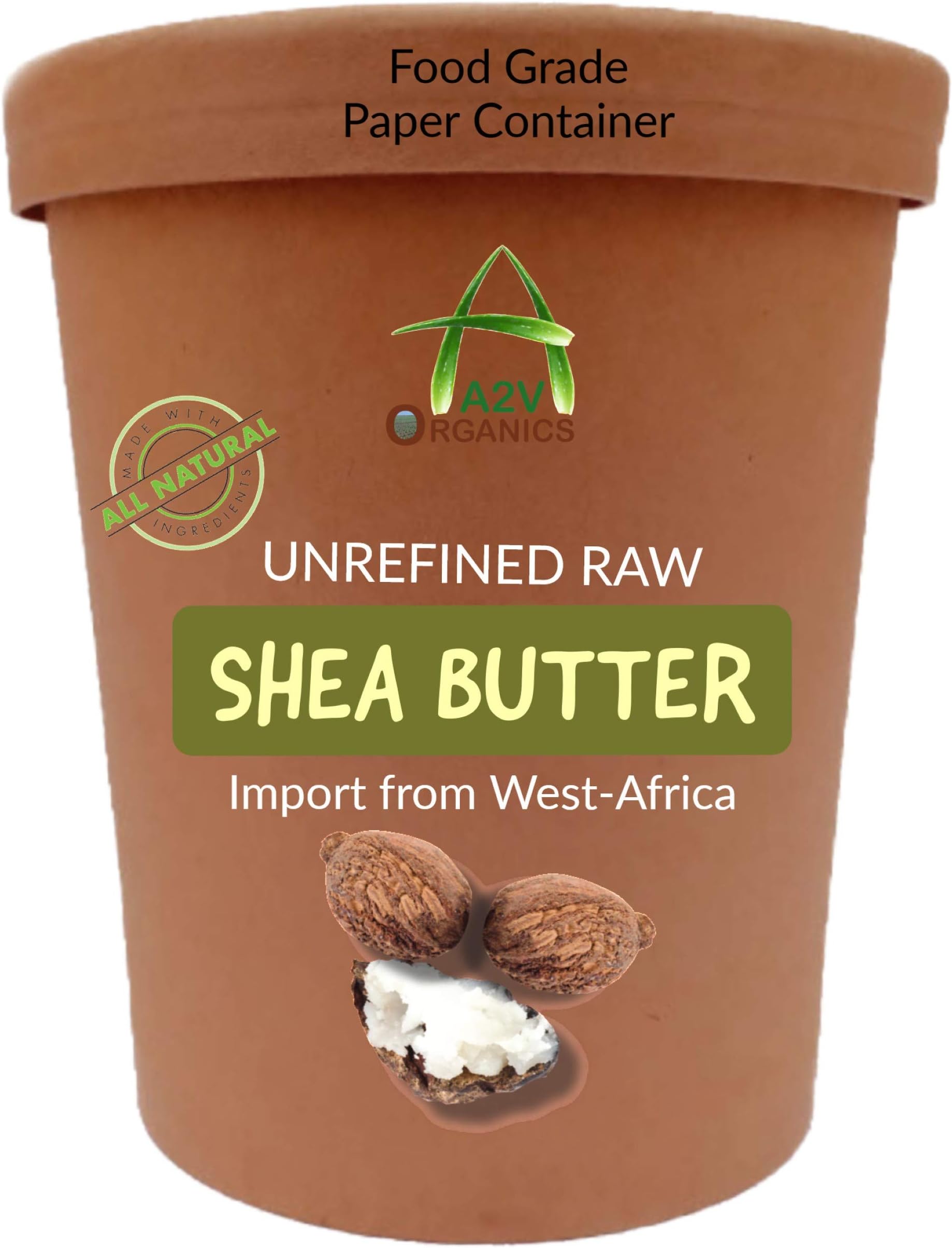 A2V Organics Unrefined Raw Shea Butter - West Africa Import (Pack - Food Grade Paper Container)-200gms