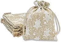 Vista 1 de TheDisplayGuys - Paquete de 12 bolsas de regalo de lona de yute reutilizables de 6 x 8 pulgadas con cordones (estrellas blancas, medianas)