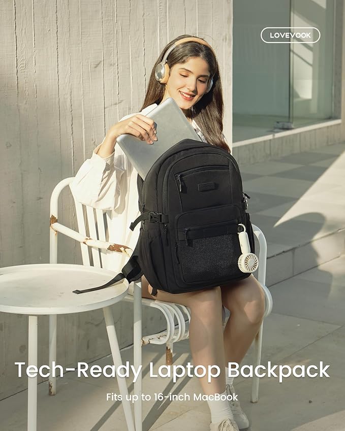 Mochila para laptop LOVEVOOK negra 17.3 pulgadas miniatura 6