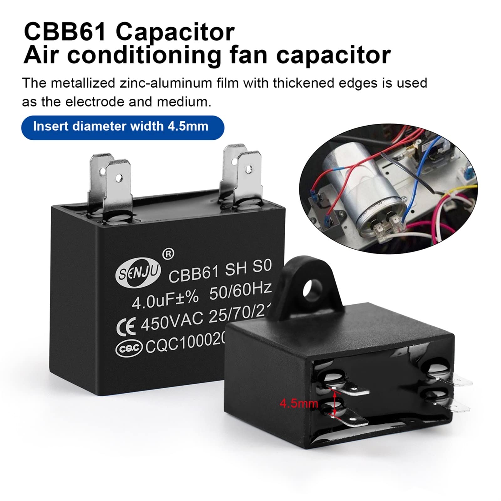 2 sztuki CBB61 klimatyzator zewnętrzny kondensator rozruchowy wentylatora 450 V 1 UF 1,2 UF 1,5 UF 2 UF 2,5 UF 3 UF 3,5 UF 4 UF 4,5 UF (rozmiar: 15UF)