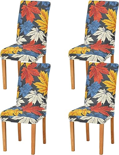 Colorful Maple Leaves Decorative Chair Covers for Wedding for Dining Room Chairs Removable 19.7x23.6in Chair Slipcovers cubre sillas para comedor
