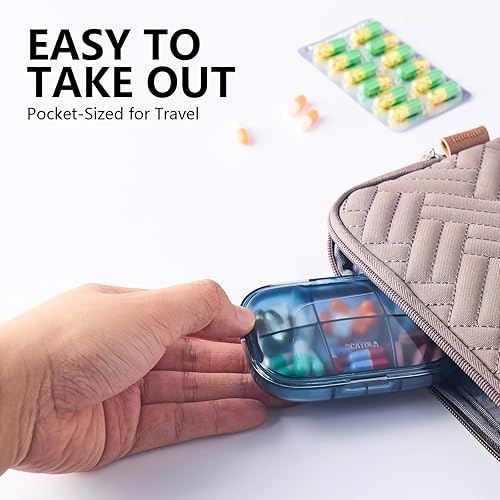 Miniatura 2 de Sukuos Organizador de pastillas de viaje con 6 compartimentos, pastillero diario portátil para bolsillo de bolso, pastillero pequeño fácil de abrir