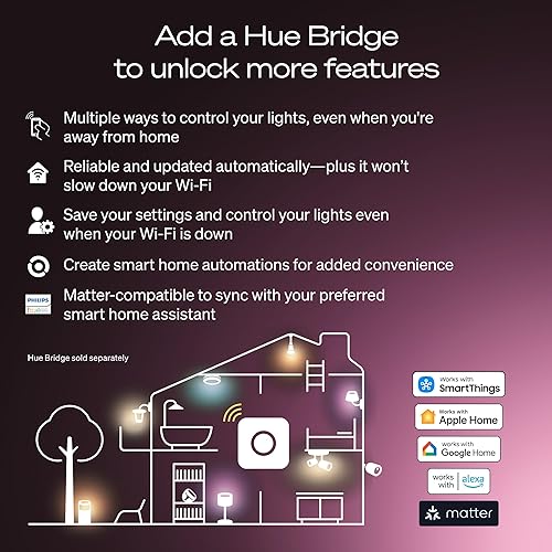 Miniatura 8 de Philips Hue Bombilla LED inteligente A19, ambiente blanco, base E26, 9.5 W, luz de espectro completo 1000K-20000K, 1100 lúmenes, regulable, funciona
