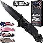 Legal Pocket Knife with 2.95” Serrated Blade, Glass Breaker, Seat Belt Cutter - EDC Sharp Folding Knives with Portable Clip - Small Tool for Tactical Camping Survival Hiking - Gifts for Men, Women