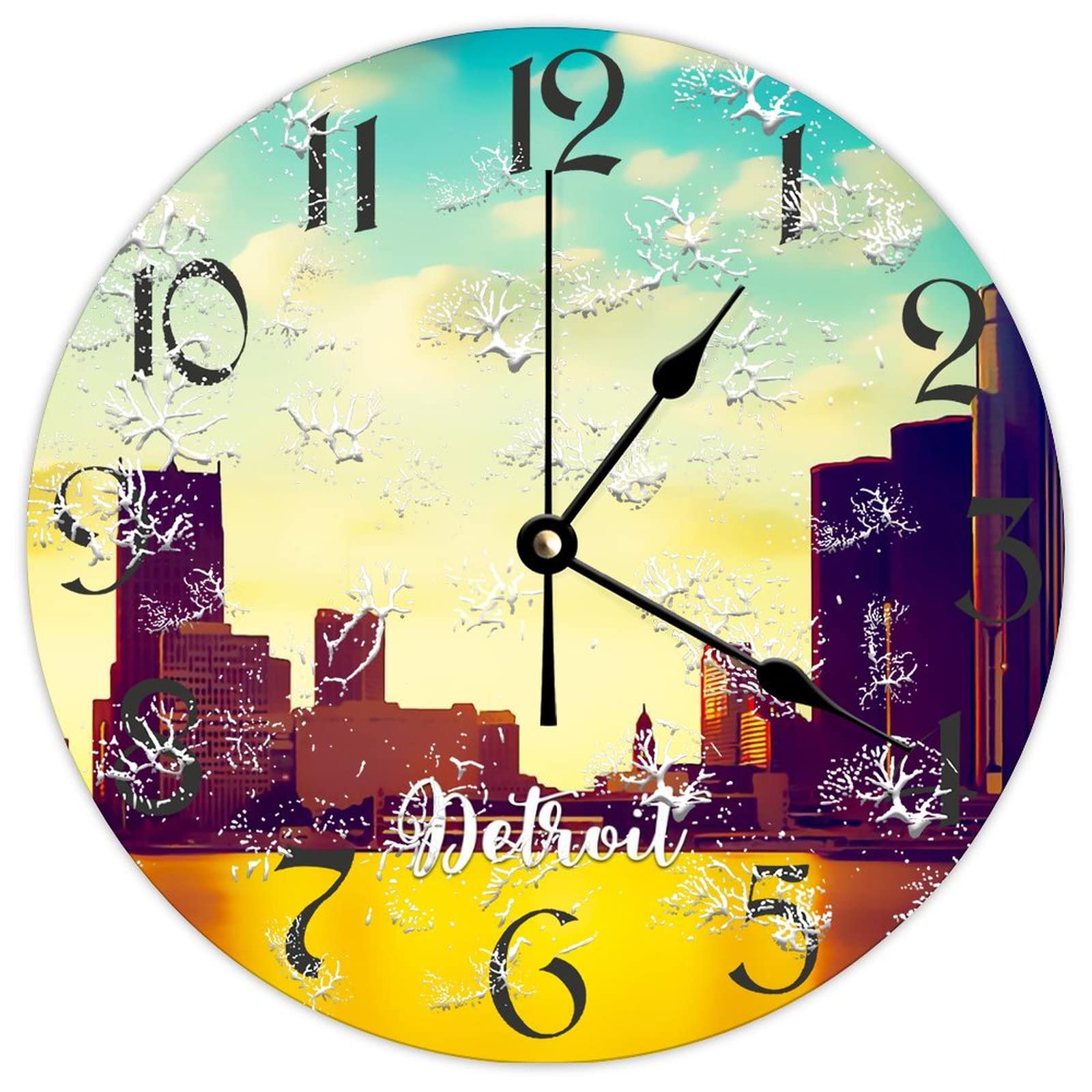 Horloge murale silencieuse sans tic-tac rétro Detroit City en bois