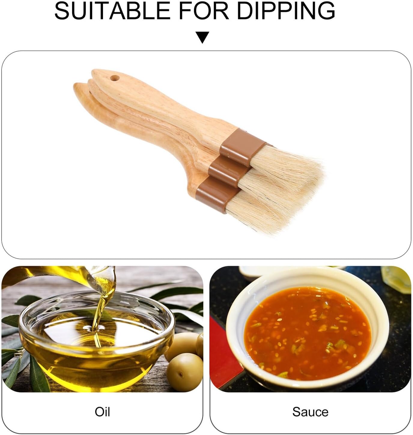 Ipetboom 3Pcs Wooden Handle Basting Brush High Temperature Resistant Cooking Oil Brush for Grilling Bbq Pastry Baking Sauce Application Easy Clean Kitchen Utensil