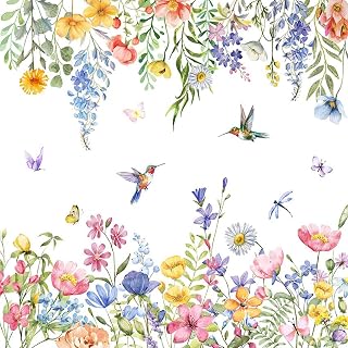 Watercolor Flower Hummingbird Shower Curtain Spring Bird Butterfly Floral Plant Nature Modern Home Bathroom Bathtub Decor Waterproof Fabric with 12 Hooks，72" x 72"