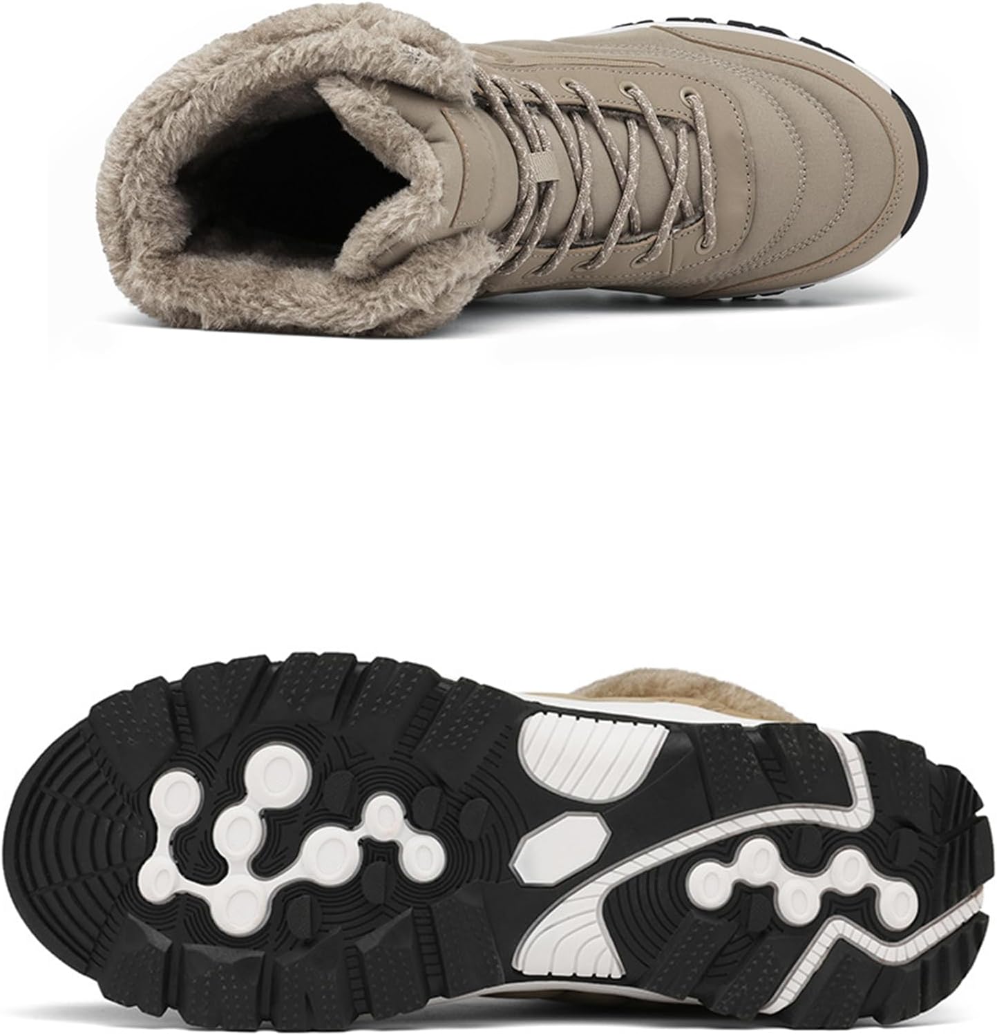 Men's Pu Waterproof Fur Lined Snow Boots Winter Warm Lace-Up Non-Slip Outdoor Warm Boots Suitable for Work Walking Hiking - Image 4