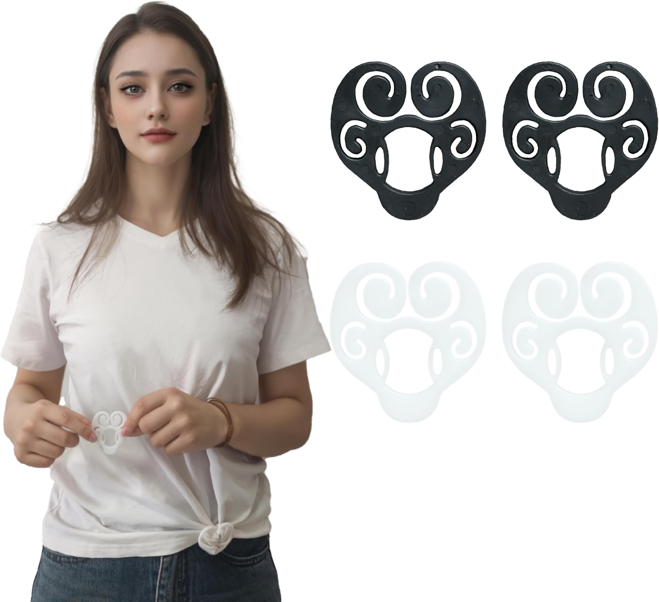 4Pack Shirt Cinch Clips for Women - Adjustable T-Shirt Clips to Reshape & Style Outfits, Fashion Accessory (Black/White)