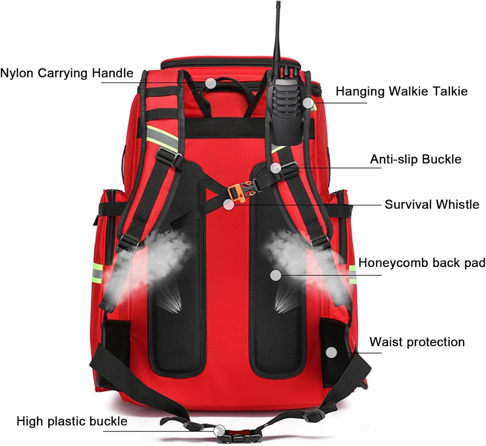 Zaino professionale di pronto soccorso vuoto, borsa medica di emergenza vuota con riflettente, borsa per traumi di primo soccorso per la sopravvivenza, per la salute a casa(Orange,55x37x25)