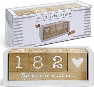 MIJOMA Calendario anual de cuenta regresiva de madera, calendario de mesa de duración anual, cuenta regresiva versátil hasta 432 días para ocasiones especiales (blanco y natural)