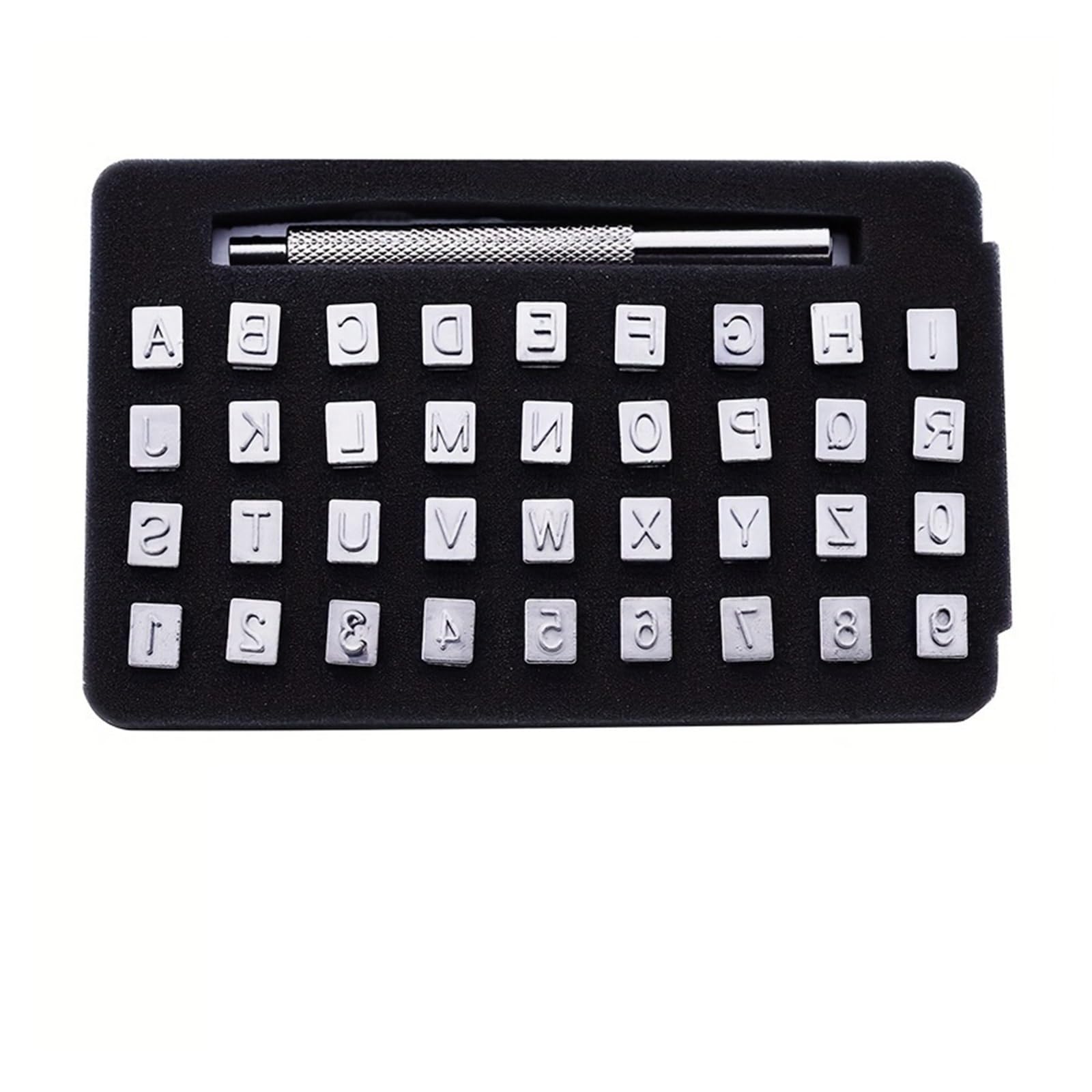 Timbro Alfabeto Cuoio Set di Strumenti for timbratura in Pelle Fai-da-Te 36 Lettere e Numeri in Metallo punzoni for timbri Modello Strumenti Stampa Artigianale in 6 mm