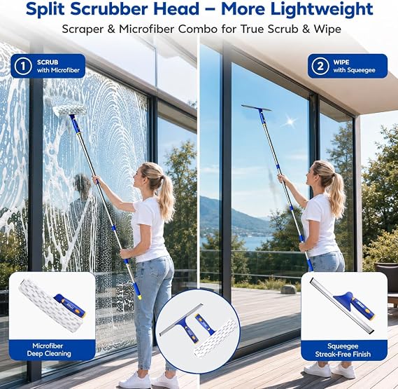 ITTAR Window Squeegee Cleaning Kit with 60 Extension Pole & Rotatable Head