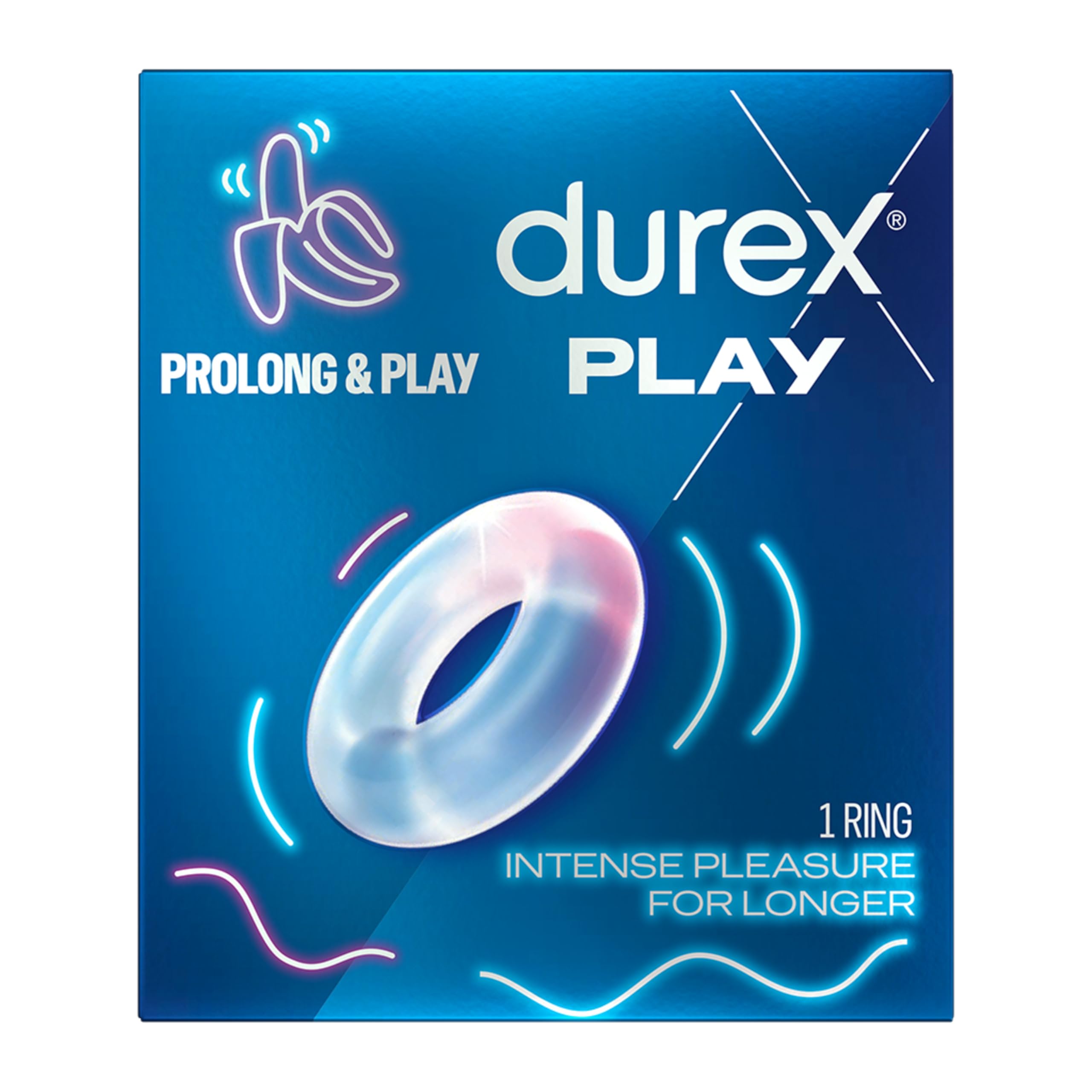 Durex Prolong & Play Ring, Intense Pleasure, Stay Hard for Longer, Super Stretchy and Soft, Waterproof, 1 ct