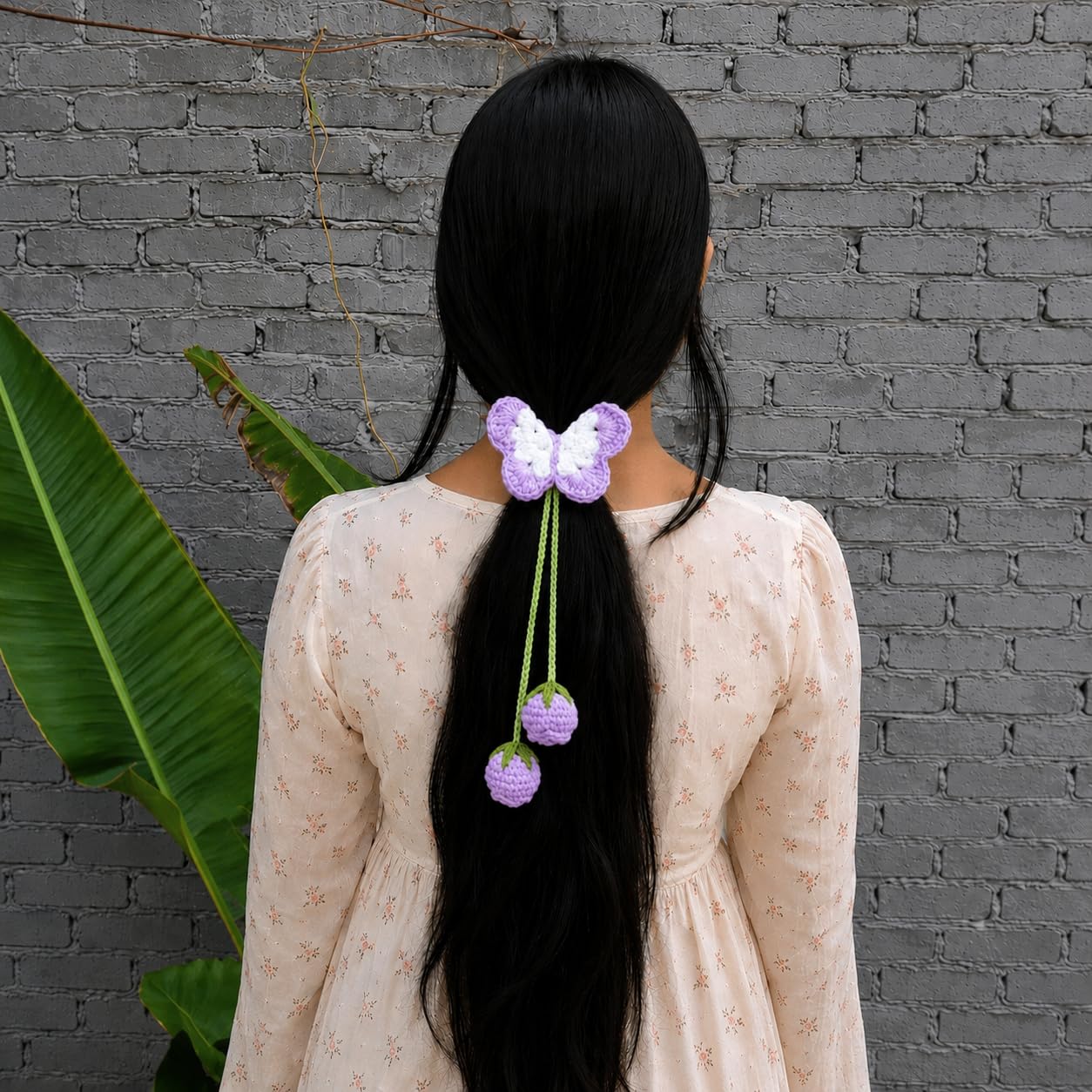 Handmade Crochet Floral Hair tie for Women & Girls | Pink & White Flower Hair Accessory | Long Boho Hair Decoration for Braids & Ponytails-image-21