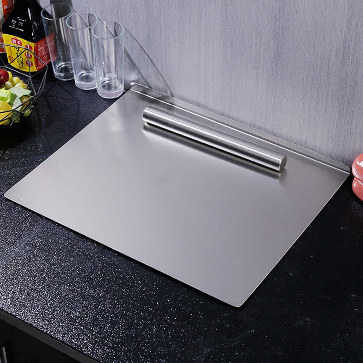 Tabla de Cortar de Acero Inoxidable con Borde de Doble Cara, Apta para lavavajillas, Antideslizante, en Forma de L, 2 mm de Grosor, 15,7 x 27,6 Pulgadas, para Cocina.