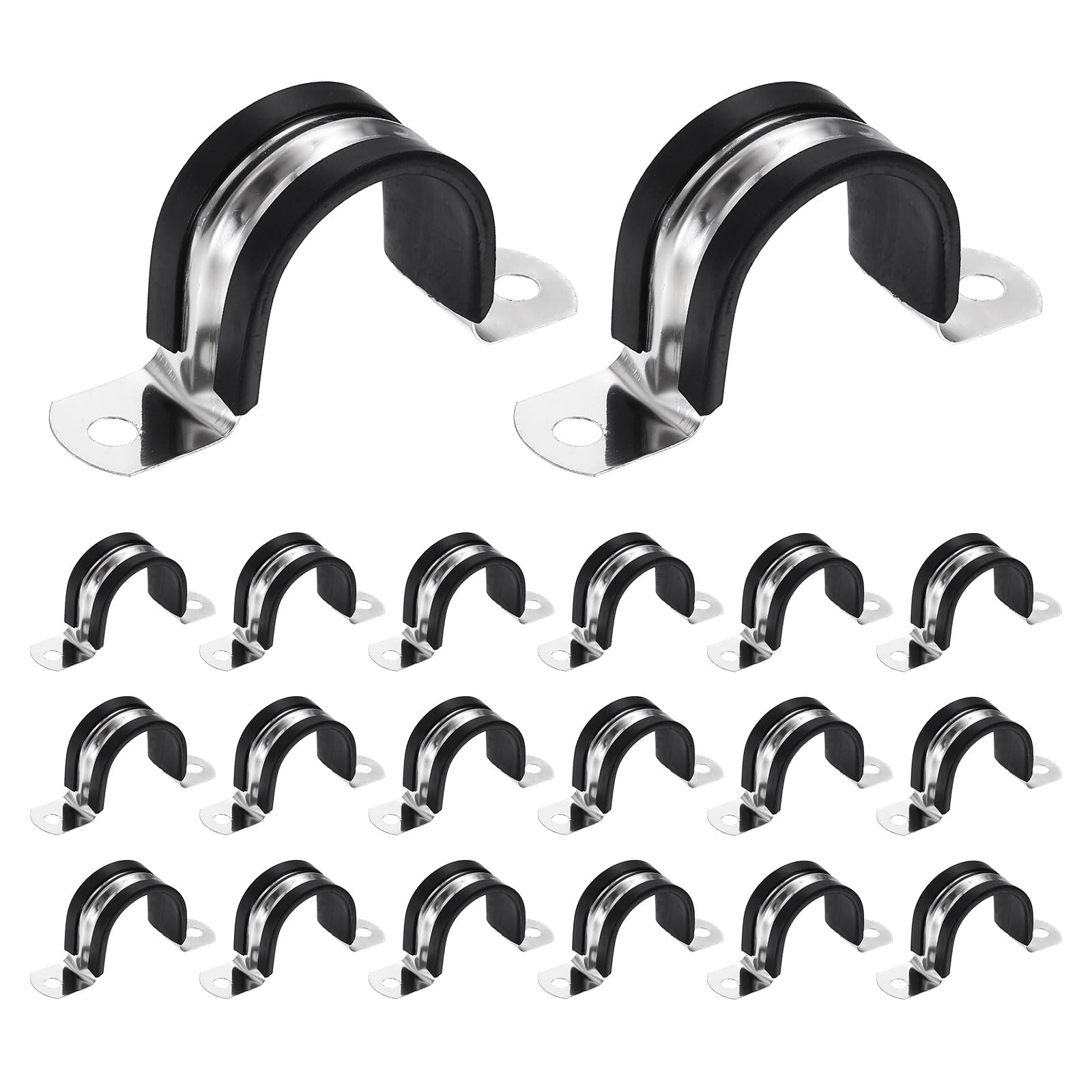 sourcing map 20Pcs M32 U-Tube Strap Clamp, 34mm 304 Stainless Steel Lined Clip Plastic Cushioned Insulated Clamp for Automotive Industrial Marine Household โ image 1