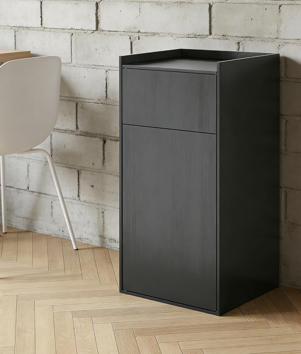 50 Gallons Wooden Trash Cabinet, Large Freestanding Kitchen Trash Bin, Wood Garbage Recycling Pet Proof Trash Can for Living Room, Restaurant, Cafeteria, School, Mahogany, Black