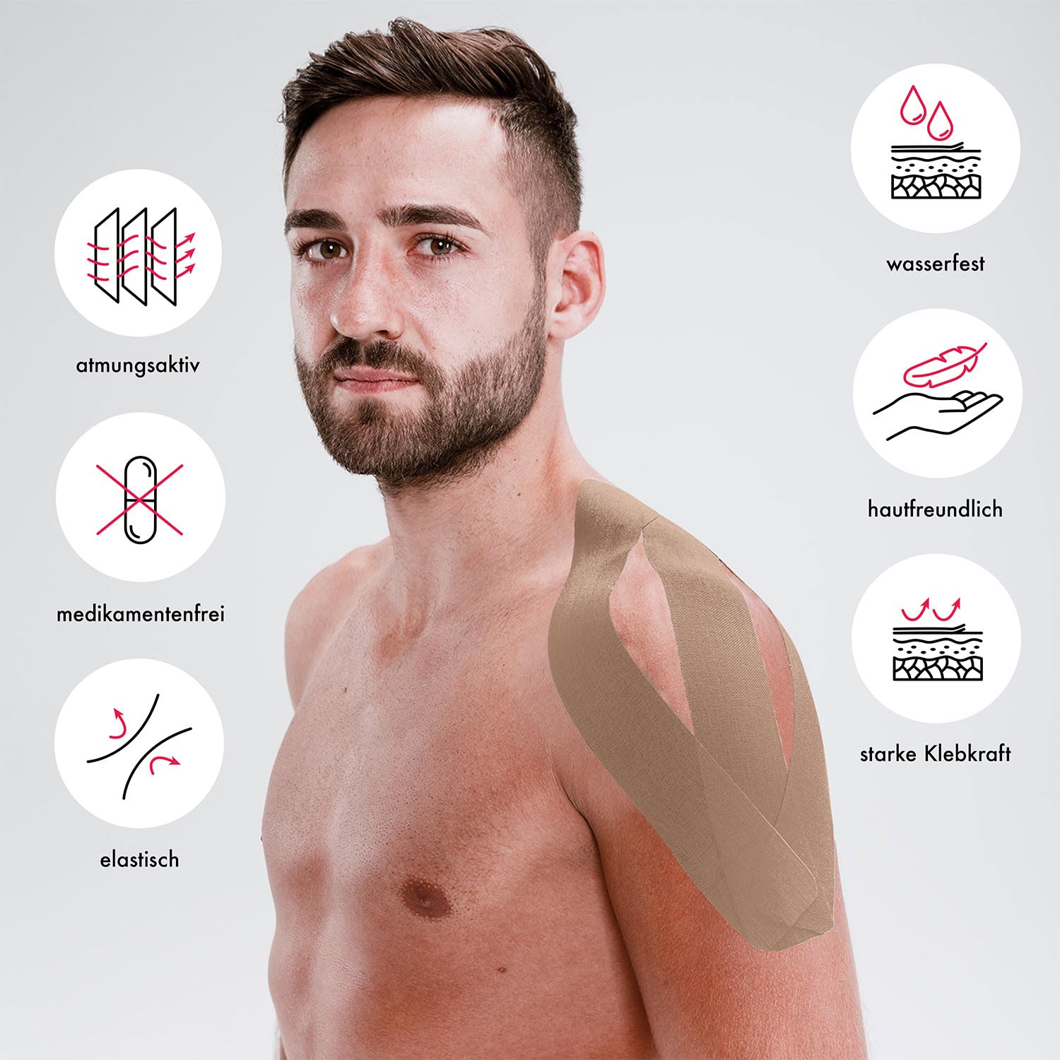 Kintex Taśma kinezjologiczna, 2 rolki taśmy kinezjologicznej, 5 cm x 5 m, przyjazna dla skóry i wodoodporna, taśma kinezjologiczna, taśma medyczna (beżowa)