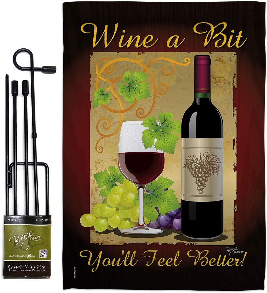 Wine a Bit Garden Flag Set Wall Holder Beverages Drink Fruits Cheese Sangria White Red Rose Dessert Sparkling Small Decorative Gift Yard House Banner Double-Sided Imported 13 X 18.5