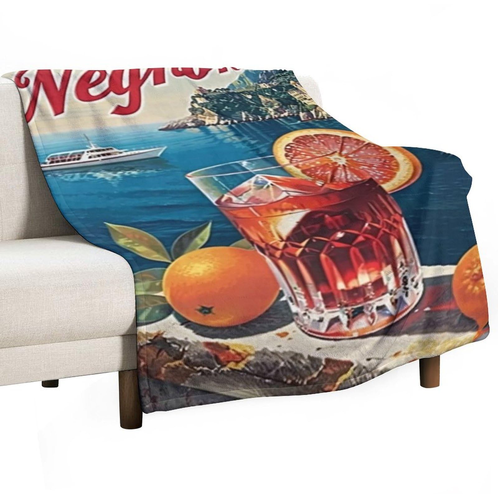 YHGSREUOH Negroni Cocktail Italian Coastal Town 04 Flannel Blankets Fleece Soft Throw Lightweight Plush Gifts for Couch, Bed, Cozy Sofa Plush, Chair, Lovers 32x48inch(80x120cm)
