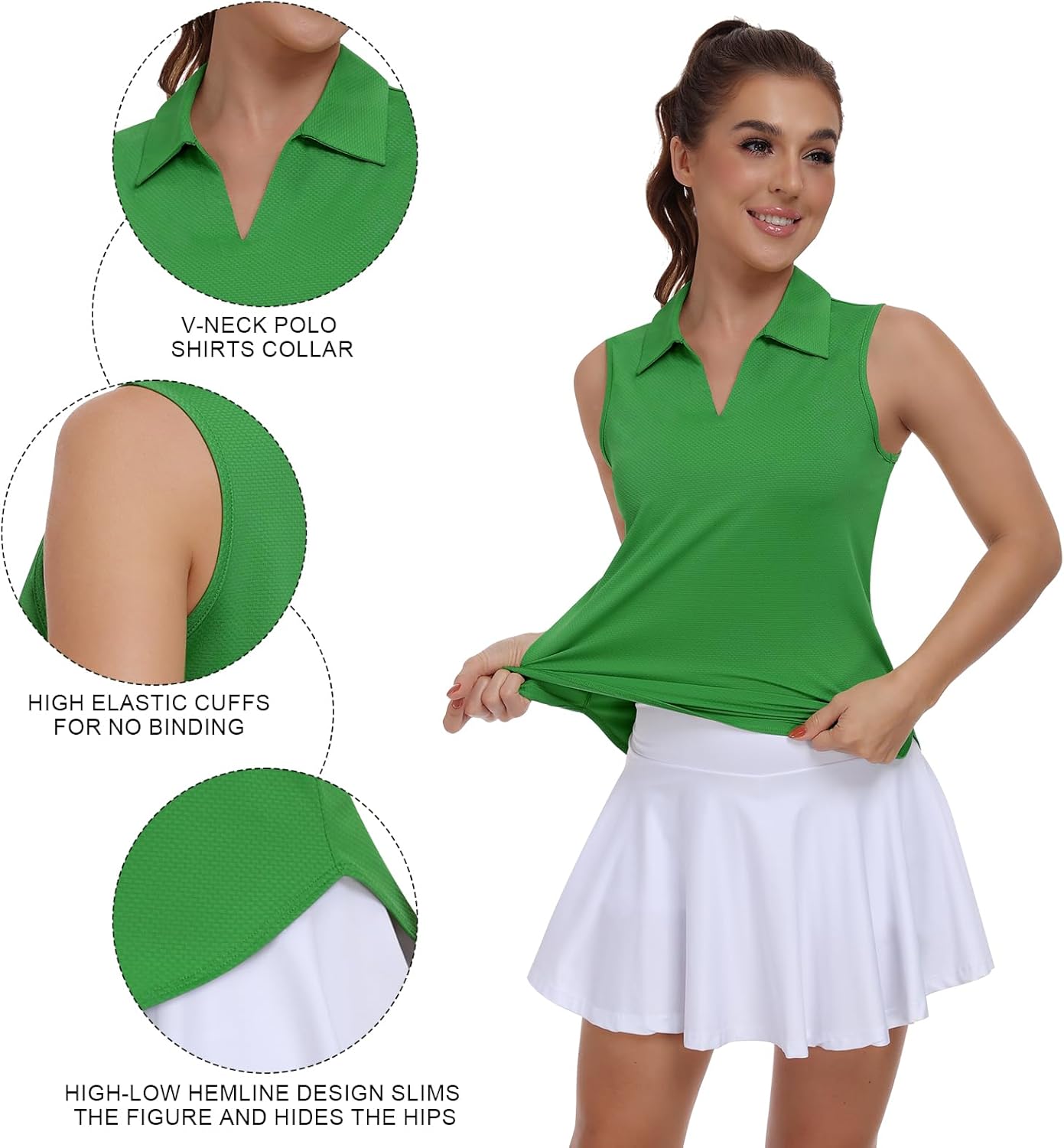 Women Golf Shirts UPF 50+ Tennis Polo Shirts Dry Fit Lightweight V-Neck Sleeveless Collared Tank Tops - Image 5