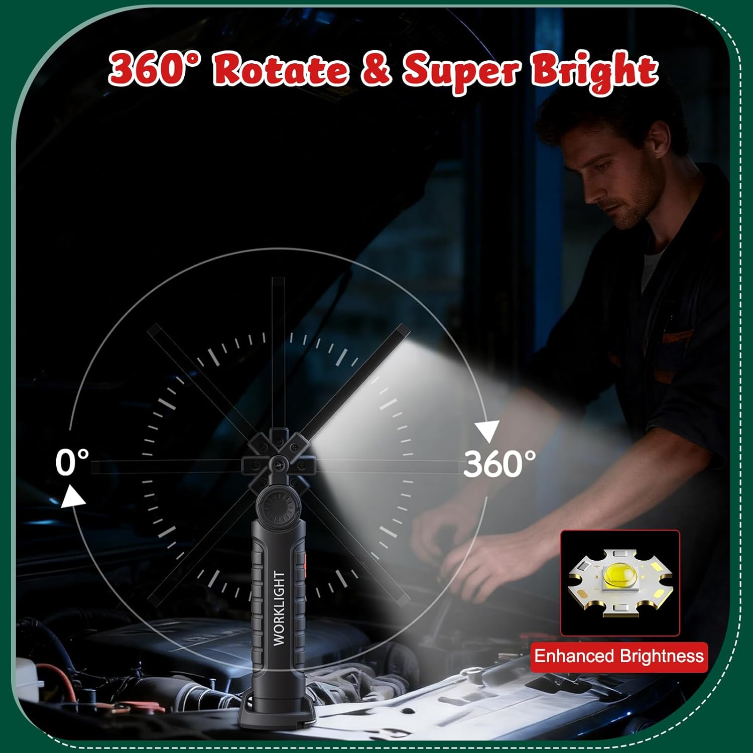 LNRYY Magnetic Work Light 4Pack, Rechargeable LED Work Light with 360° Rotation, 5 Mode Mechanic Light, Compact Magnetic Flashlight with Hook for Car Repairing, Emergency, Fathers Day Dad Gifts
