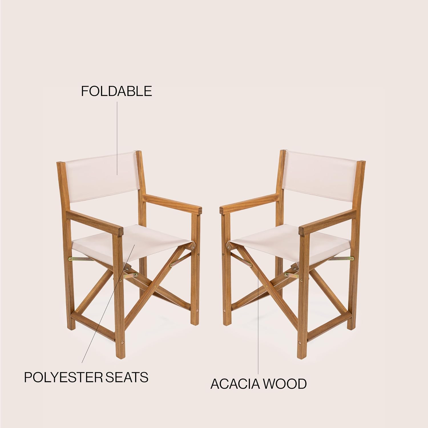 JONATHAN Y Cukor Coastal Brown and Beige Acacia Wood Folding Outdoor Director Chair Set of 2 for Patio, Deck & Balcony, Weather-Resistant Teak, No Assembly Required DRC1000B-SET2
