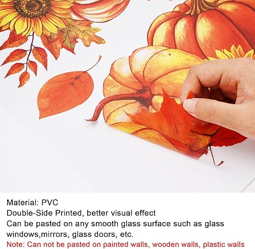 Miniatura 6 de AnyDesign 6 hojas grandes de Acción de Gracias Happy Fall Y'All para ventana, otoño, calabaza, hojas de arce, cosecha de otoño, calcomanías de PVC