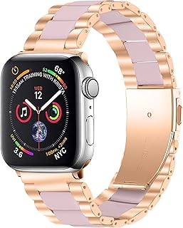 Jennyfly Resin Watch Band Compatible with iWatch 42/44MM Series 6/5/4/3/2/1, Men Comfortable Replacement Wristband with Metal Stainless Steel Buckle Adjustable 5.5-7.87 inch