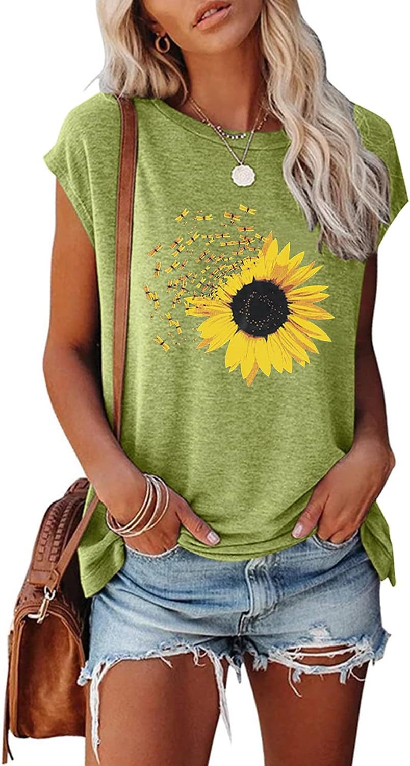 Women's Graphic Tees Casual Summer Funny Dragonfly Printed Short Sleeve Cute T Shirts Tops