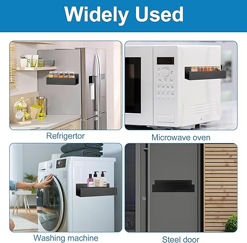 Miniatura 5 de Estante magnético para especias para refrigerador, paquete de 2 estantes magnéticos para especias móviles para refrigerador, estantes magnéticos de