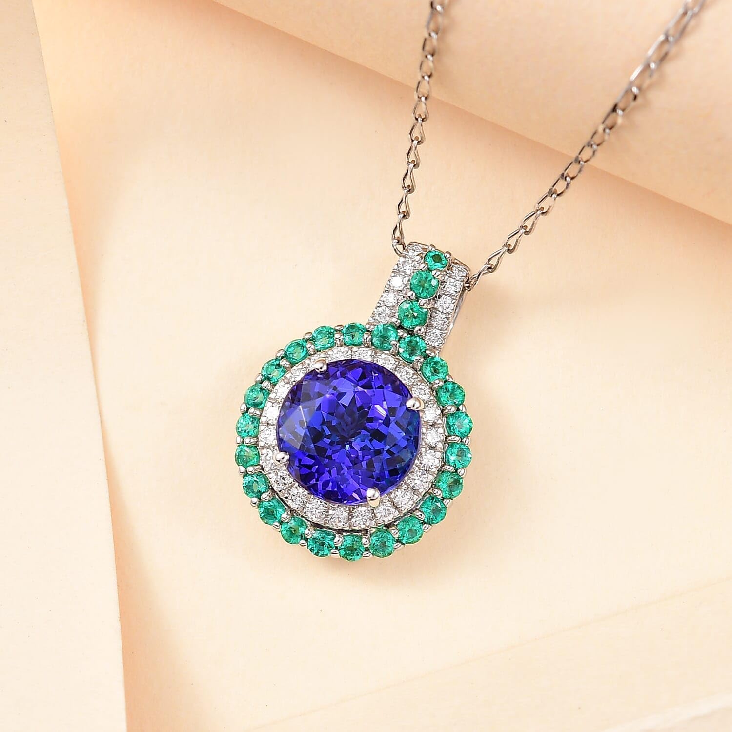 SHOP LC DELIVERING JOY RHAPSODY AAAA Blue Tanzanite Emerald Round 950 Platinum Pendant Necklace for Women Jewelry Birthday Christmas Gifts Size 18" Ct 3.34 E-F Color VS Clarity