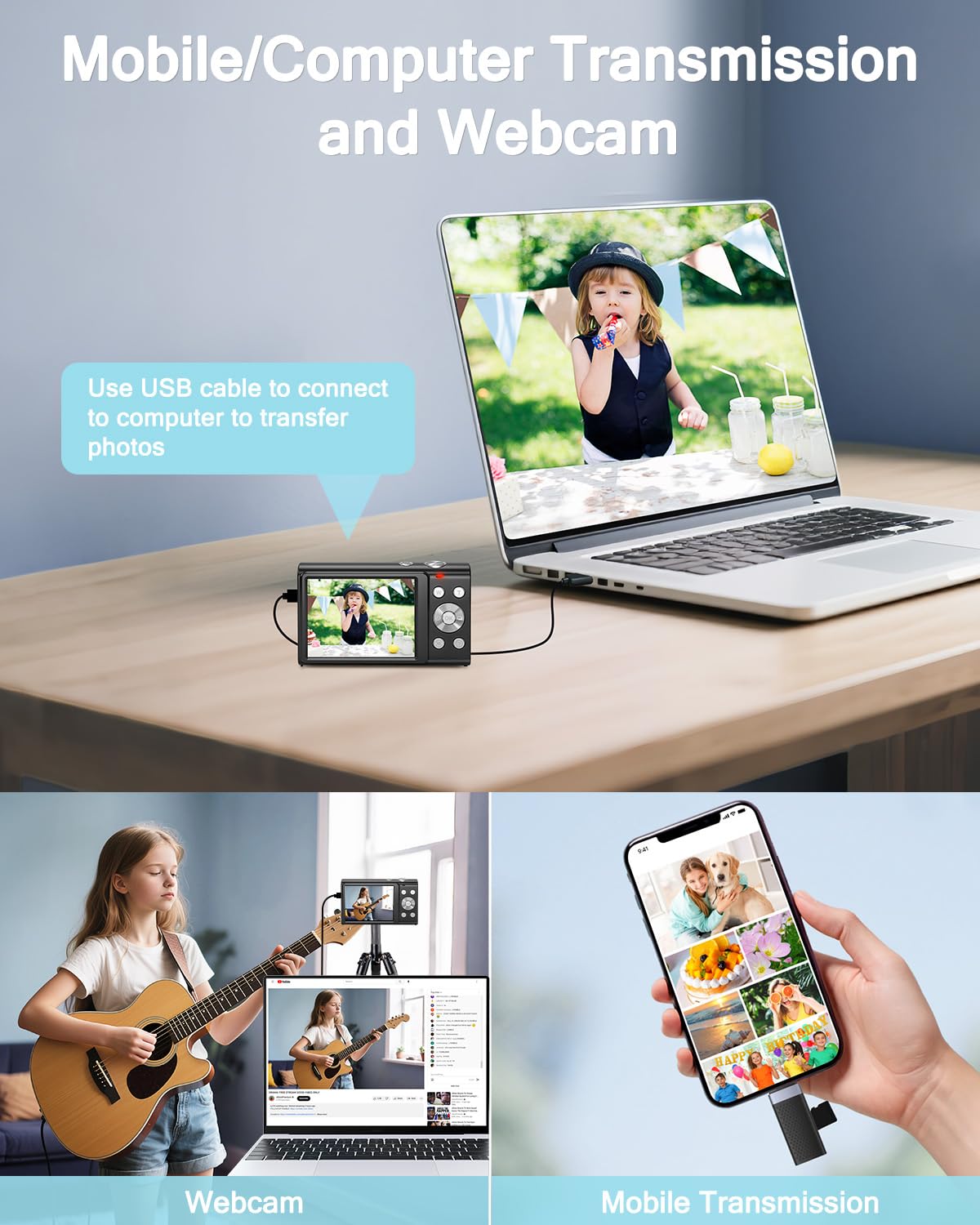 4K HD Cámara Digital 48MP Autofocus Cámara de Fotos con Tarjeta SD de 32 GB, Cámara Compacta Zoom 18X y 2 Baterías, Recargable Compacta Portátil Cámara para Principiantes
