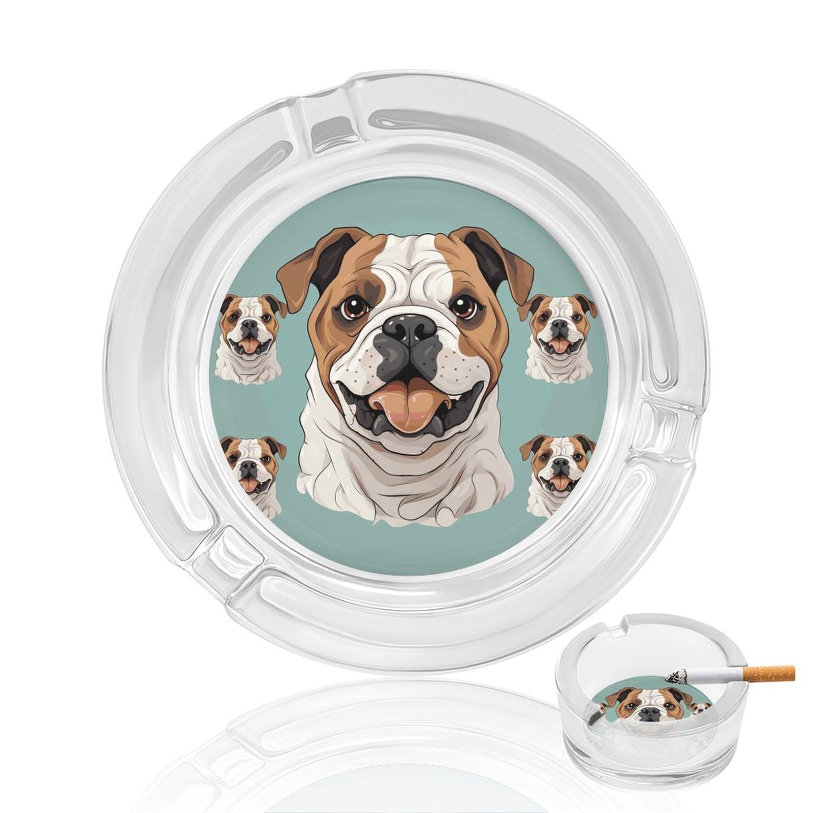 Funny English Bulldog Glass Ashtray for Cigarette,Cigarette Ashtray for Indoor Or Outdoor Use,Cigar ash trays case with 3 Notches-Glass Decor Gift for Men Smokers