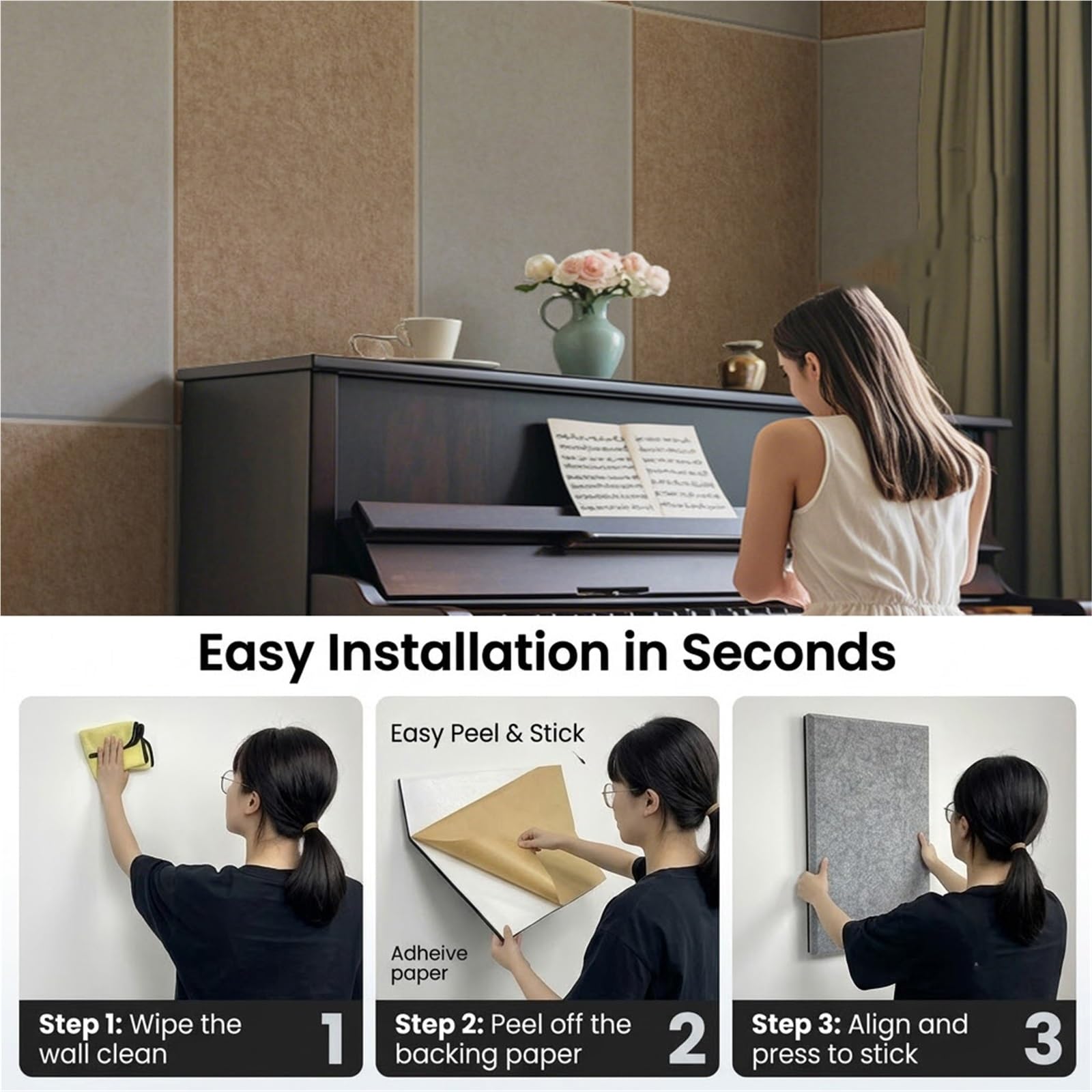 Paneles Acústicos Pared Amortiguación Adhesivos(F,7pcs/100x50cm) | Grosor 28mm | Bloquea ruido vecino | Espuma insonorización para estudio | Fibra poliéster inodora |