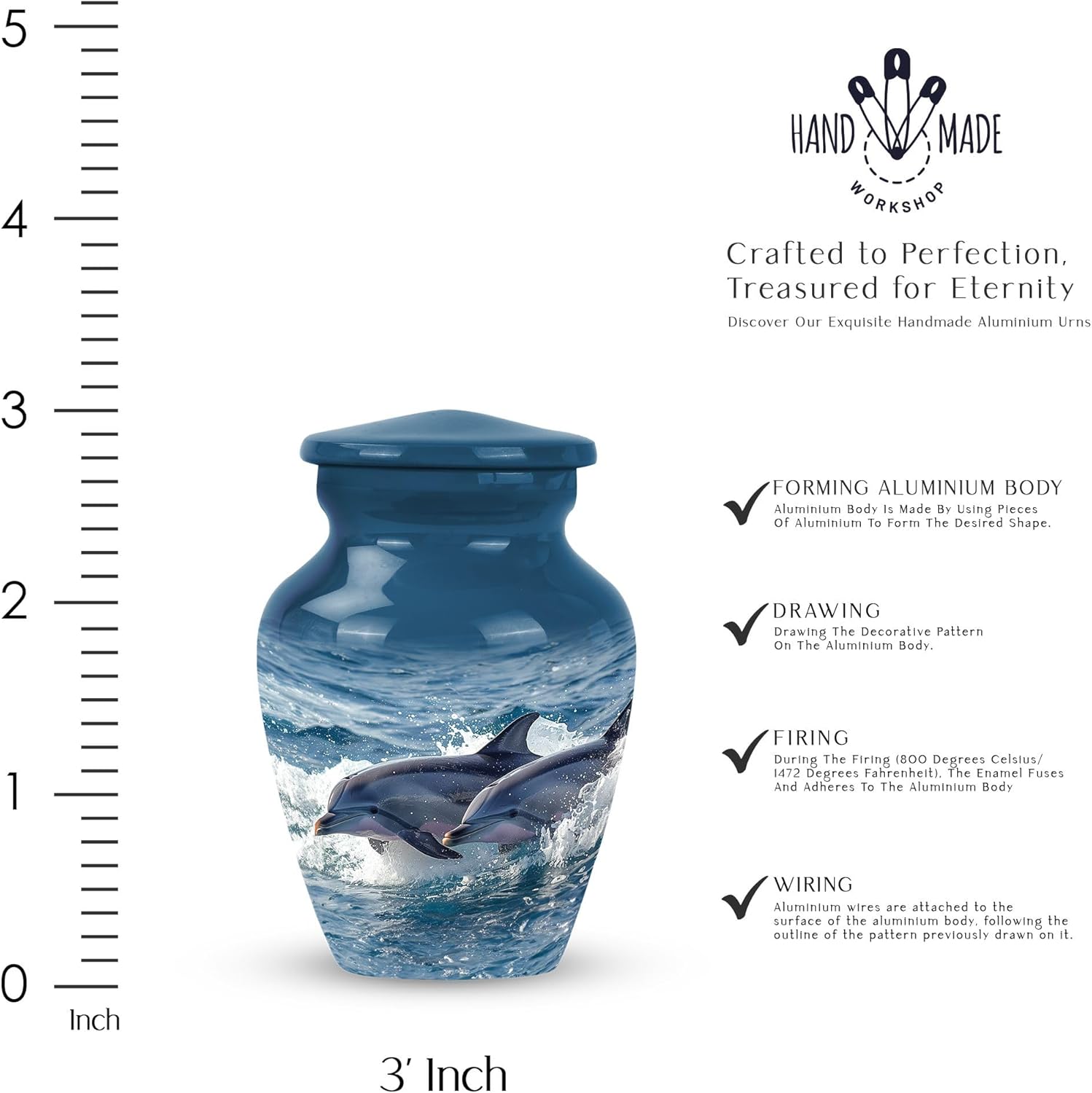 Small Dolphin Urns for Human Ashes - Small Urn for Ashes for Women - Small Urns for Ashes Mom - Memorial Urn - Metal Keepsake Urn - Companion Urn (Size - 3inch,2pcs)