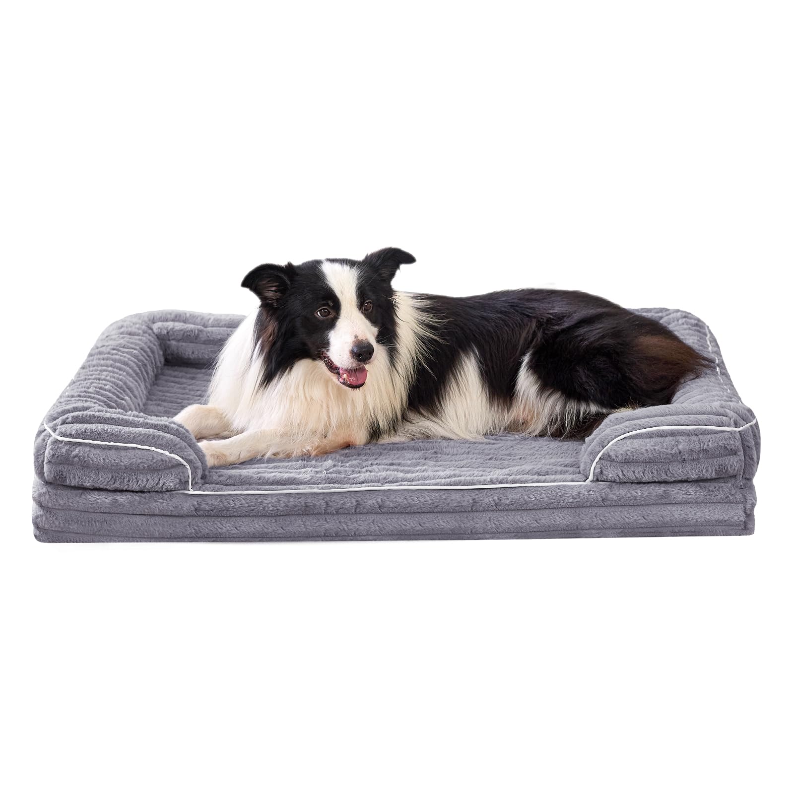VoltaEcho Orthopädisches Hundebett mittel: Abnehmbares & waschbares Hundesofa – Weicher Plüschstoff – Wasserdichtes Innenfutter – rutschfeste Unterseite Grau (90 x 60 x 17 cm)
