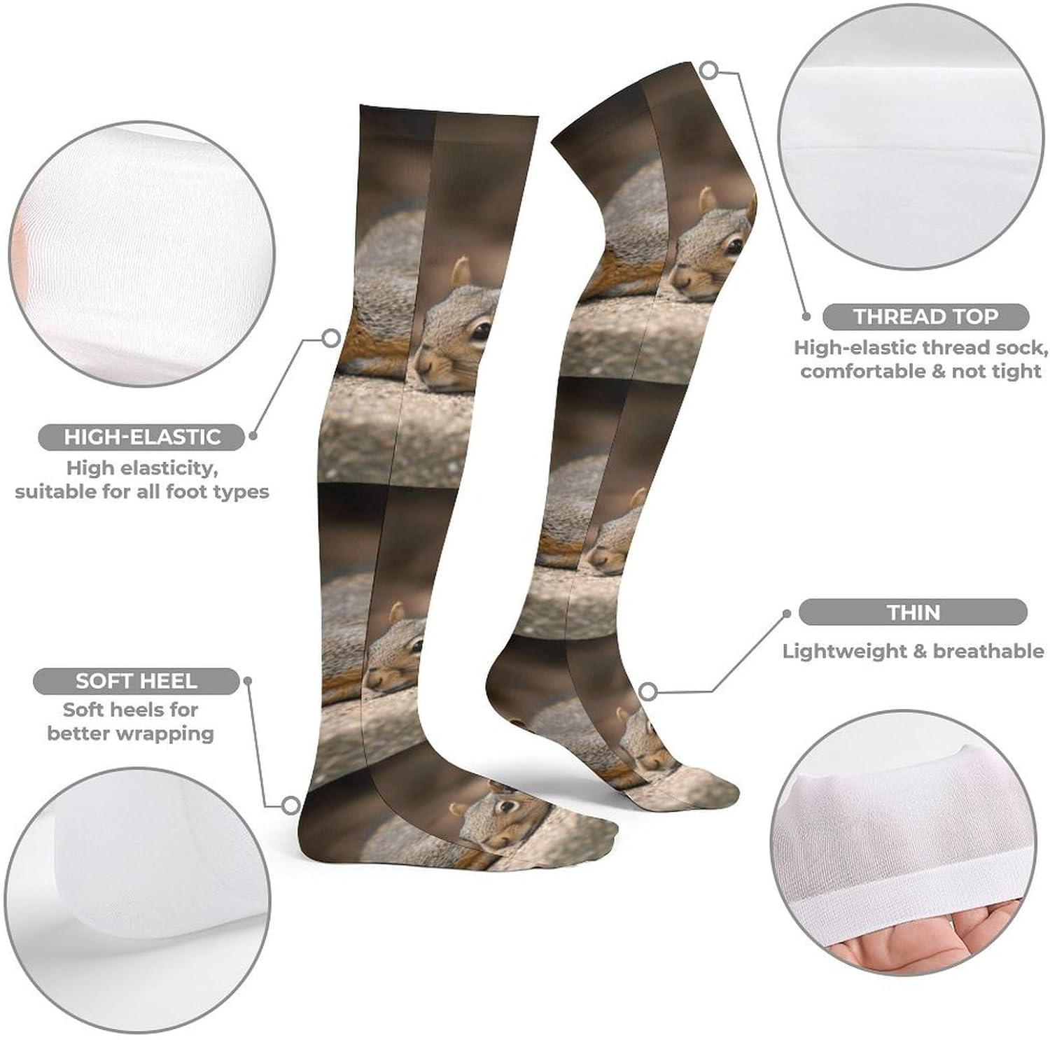 Squirrel Just Laying Knee High Stockings for Women 23.6" Breathable Thigh High Stockings Over The Knee Socks