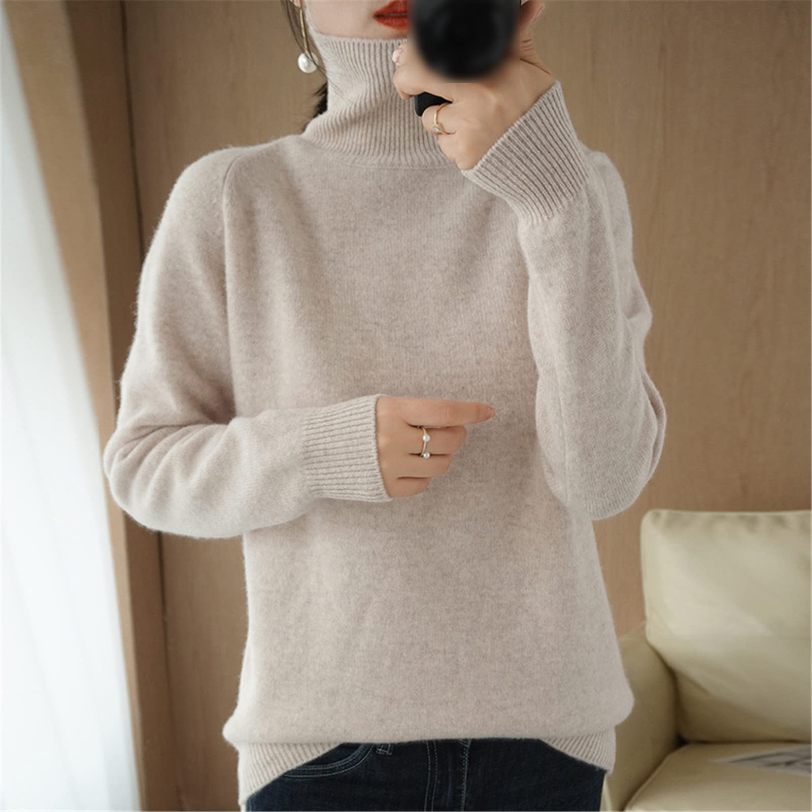 Kelsiop 100% Lana Cashmere Maglione Signore Dolcevita Tinta unita Pullover Moda Plus Size Caldo Bottoming Shirt