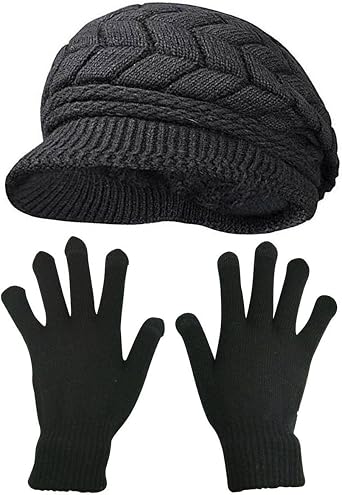 Winter Hats Gloves for Women Knit Warm Snow Ski Outdoor Caps Touch Screen Mittens