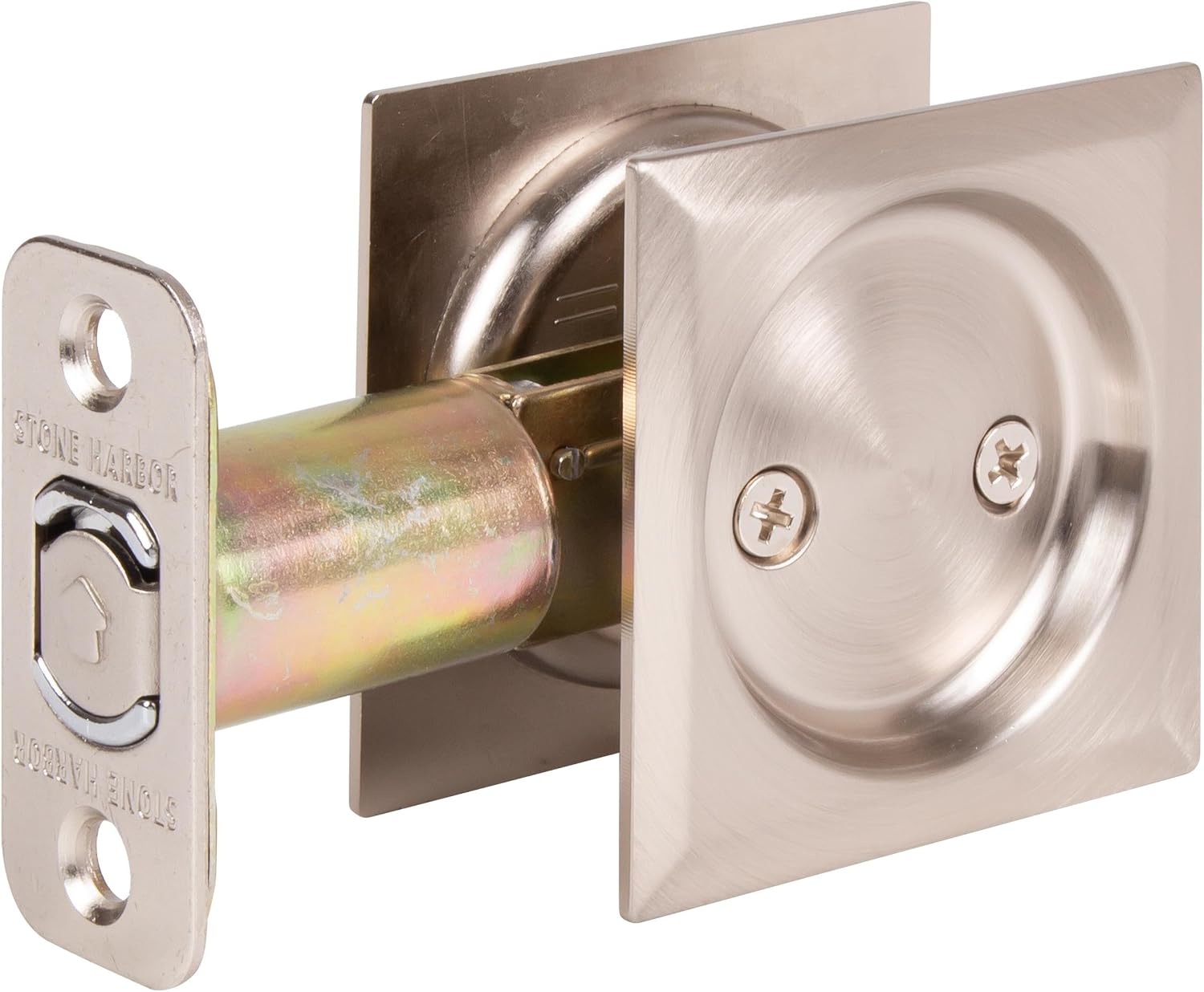 Stone Harbor Hardware Contemporary Square Pocket Door Lock, Passage Function, 2-3/4" Backset, Satin Nickel