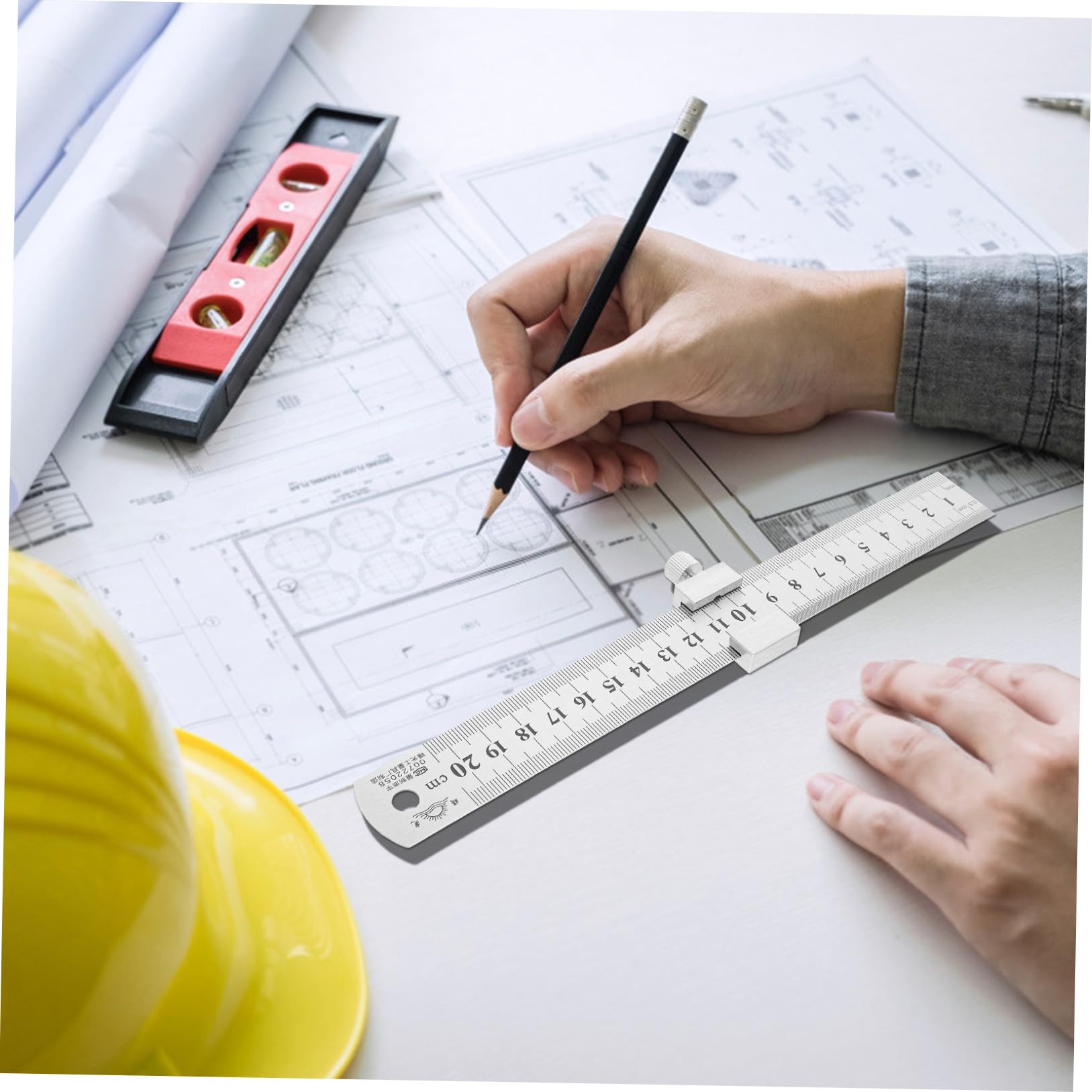 DOITOOL 4 Ensembles Règle Acier Inoxydable avec Bloc de Positionnement Règle Métallique Multipurpose Antirouille pour Ingénieurs Menuisiers et Architectes et Portable