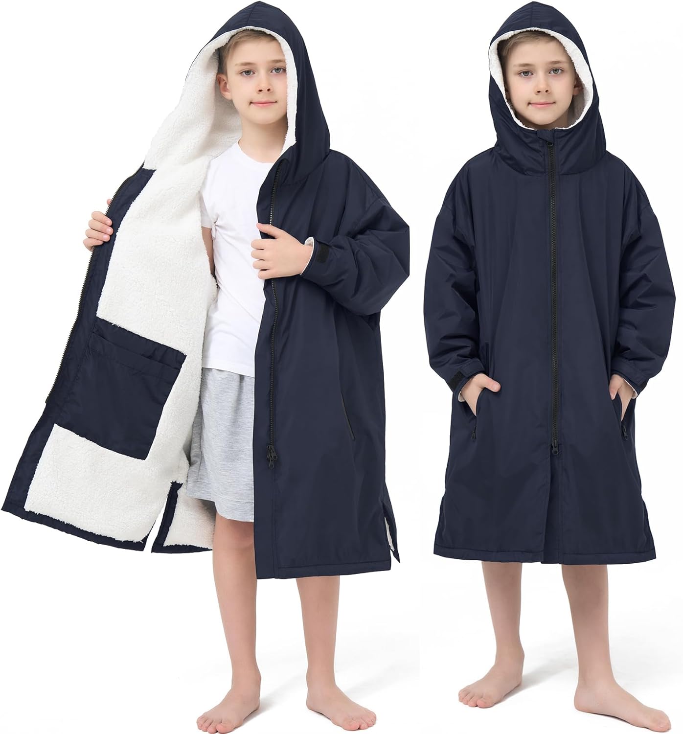 Swim Parka Kids Windproof Sherpa-Lined Unisex Parka Quick-dry Robe Coat for Kids Youth,Oversize Swimming Warm Jacket